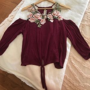 Cutout Shoulder Maroon Top